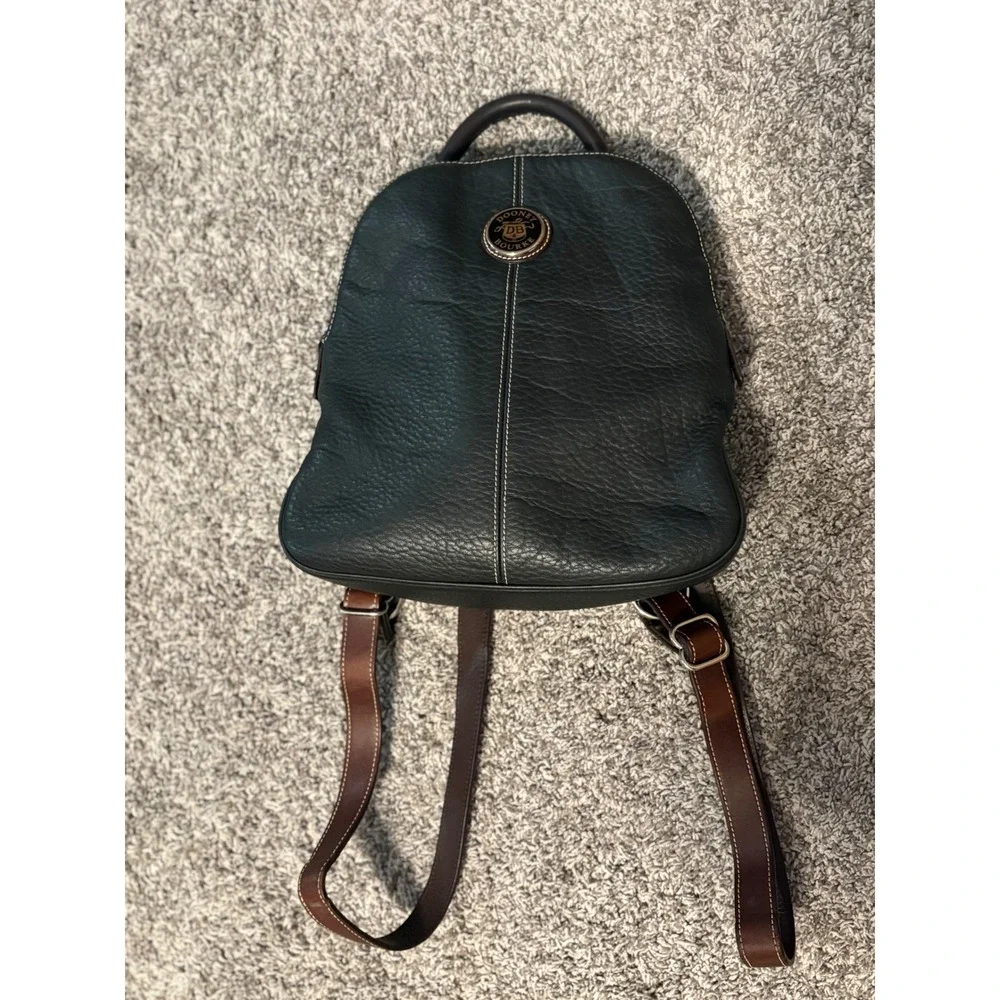 Dooney & Bourke Vintage Black Pebbled Leather Dome Backpack Brown Straps